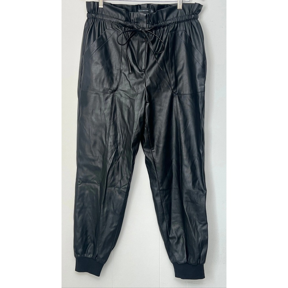 New York & Company Black Faux Leather Joggers Size Medium